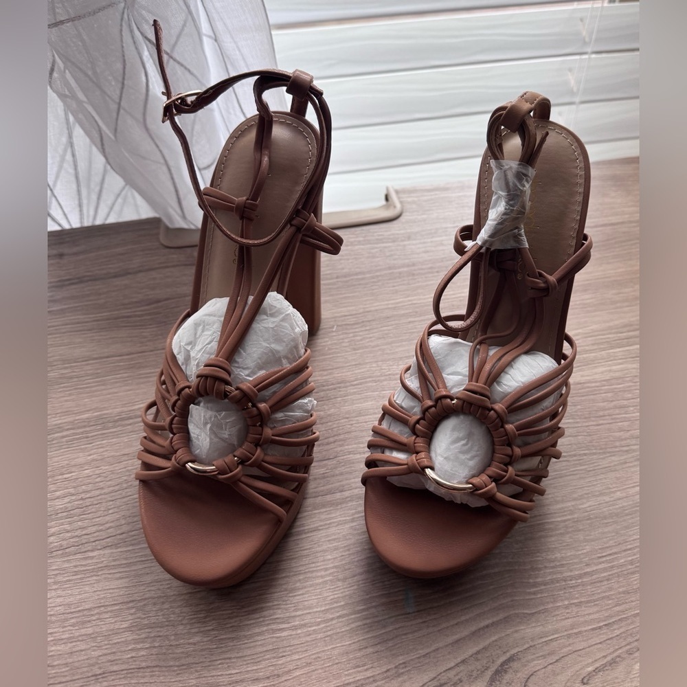 SHOEDAZZLE Women's High Chunky
Block Heel Sandal with Ankle Straps Pum